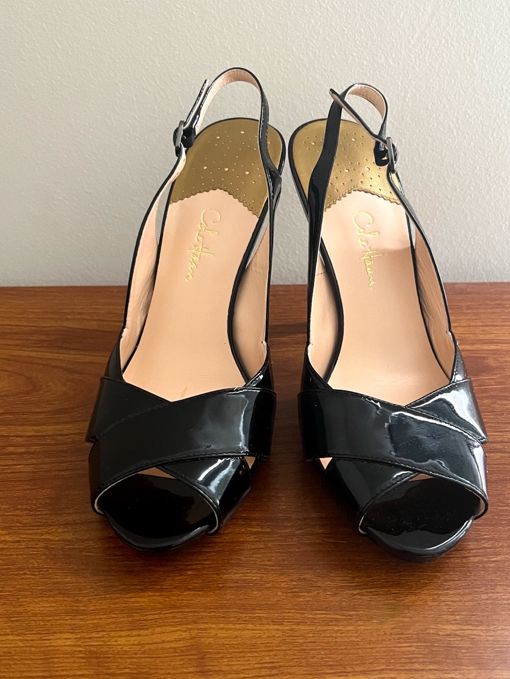 COLE HAAN Nike Air Patent Leather Peep Toe Sling Back High Heels Shoes Women’s 8